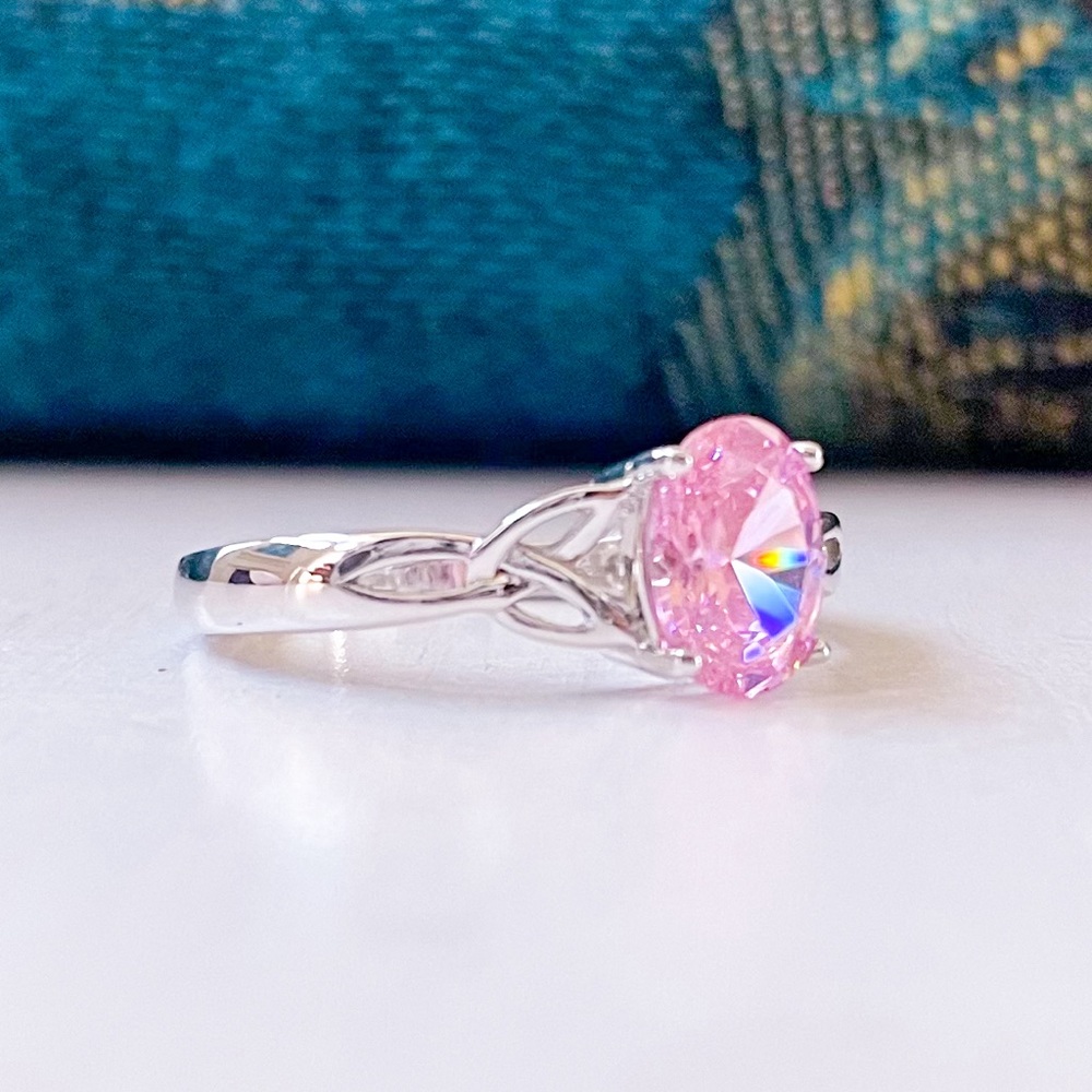 925 Oval Pink CZ Ring Sz 7